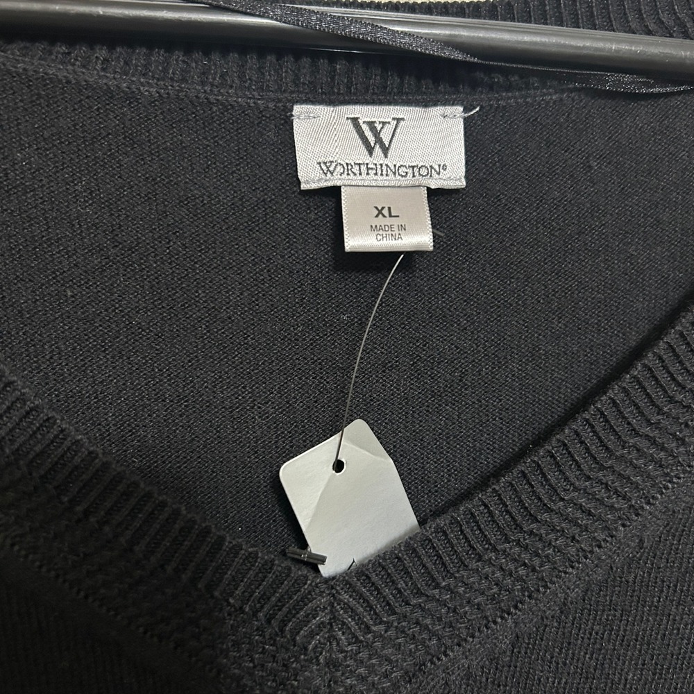 Worthington V-Neck Sweater Women XL Black NEW Cotton Rayon Lightweight Knit Top - Picture 4 of 8
